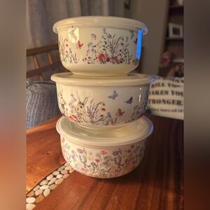 Floral and Rabbit Design Ceramic Storage Bowls